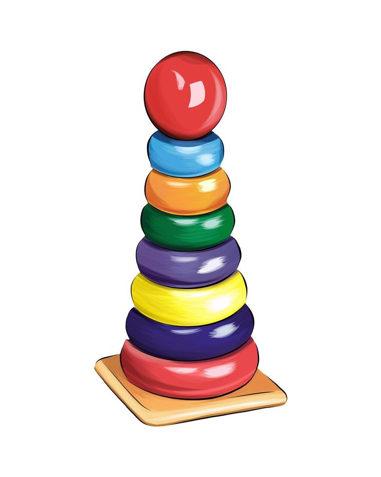 pyramide de jouets éducatifs à partir de peintures multicolores. éclaboussure d'aquarelle, dessin coloré, réaliste. illustration vectorielle de peintures vecteur