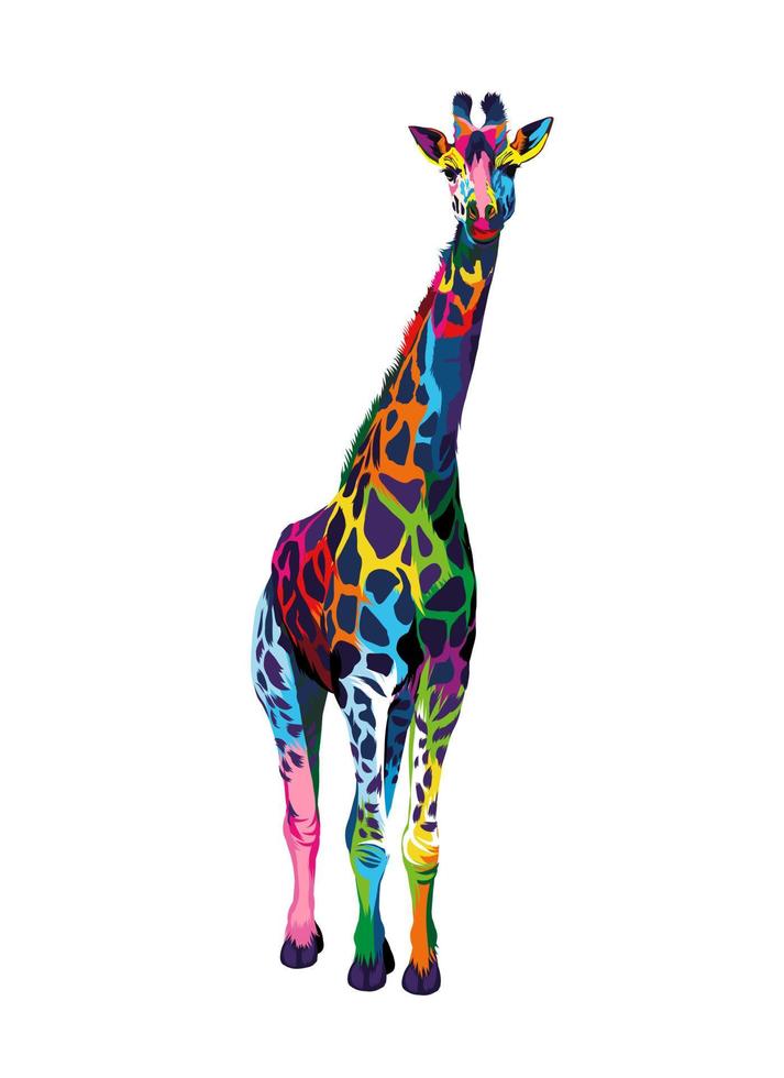 girafe de peintures multicolores. éclaboussure d'aquarelle, dessin coloré, réaliste. illustration vectorielle de peintures vecteur