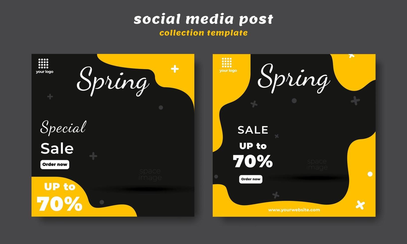 modèle de publication de vente sur les réseaux sociaux. modèle de combinaison simple noir jaune et propre pour embellir les publications sur les réseaux sociaux vecteur