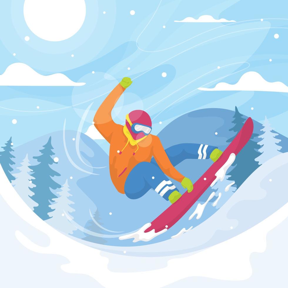 homme snowboard en hiver vecteur