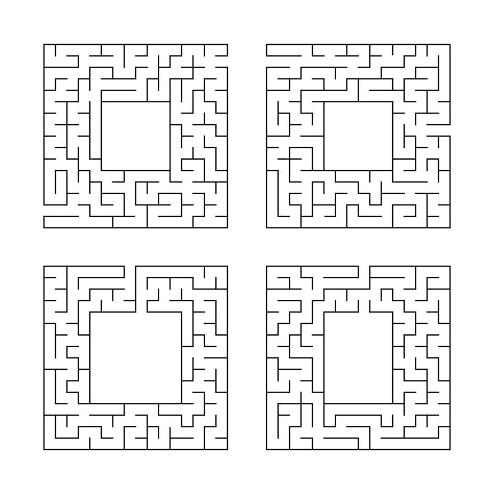 un ensemble de labyrinthes carrés. jeu pour les enfants. casse-tête pour les enfants. une entrée, une sortie. énigme du labyrinthe. illustration vectorielle plane isolée sur fond blanc. avec place pour votre image. vecteur
