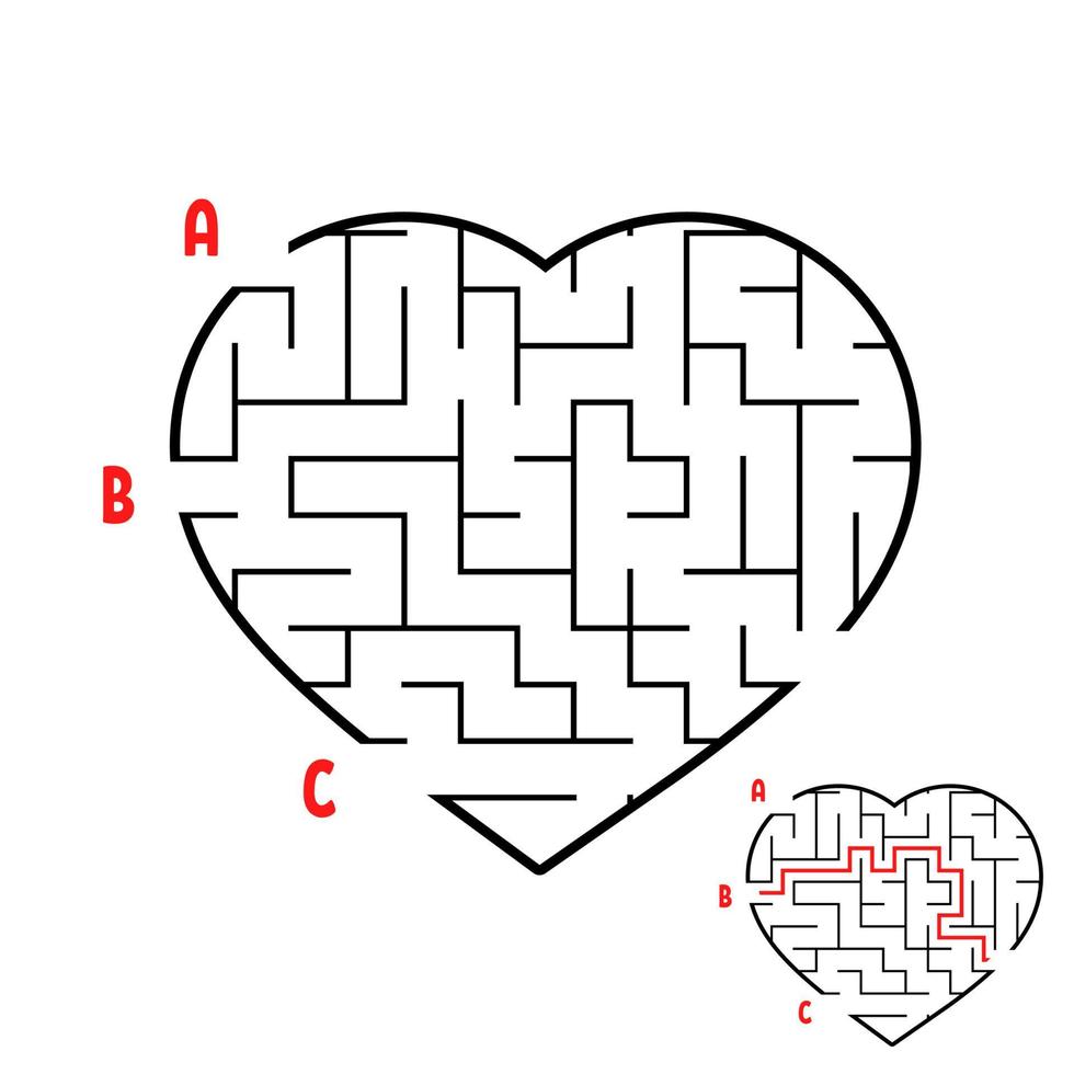 labyrinthe en forme de coeur. jeu pour les enfants. casse-tête pour les enfants. trouver le bon chemin. énigme du labyrinthe. illustration vectorielle plane isolée sur fond blanc. vecteur