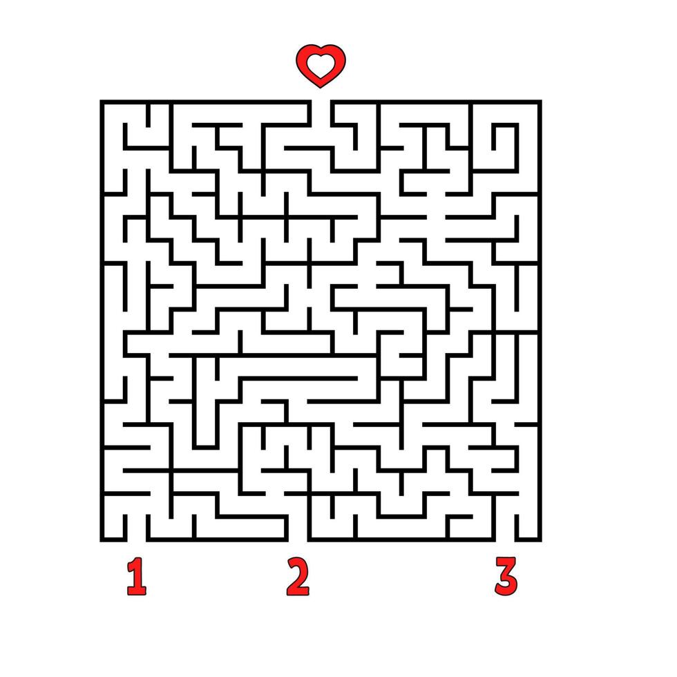 labyrinthe carré abstrait. jeu pour les enfants. casse-tête pour les enfants. trouver le bon chemin vers le cœur. énigme du labyrinthe. illustration vectorielle plane isolée sur fond blanc. vecteur