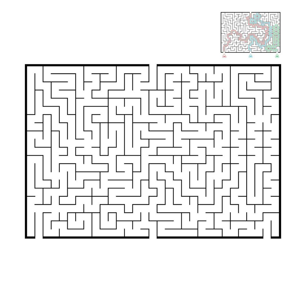 grand labyrinthe rectangulaire abstrait. jeu pour enfants et adultes. casse-tête pour les enfants. trouver la bonne sortie. énigme du labyrinthe. illustration vectorielle plane. vecteur