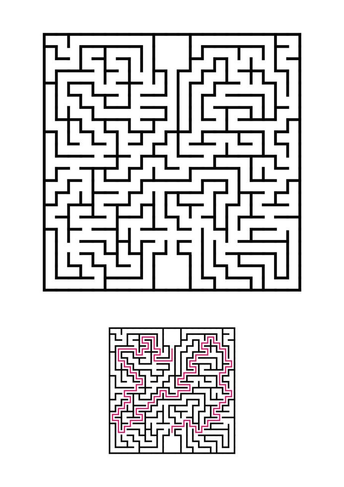 labyrinthe carré abstrait. jeu pour les enfants. casse-tête pour les enfants. une entrée, une sortie. énigme du labyrinthe. illustration vectorielle plane simple isolée sur fond blanc. avec réponse. vecteur