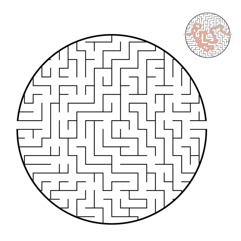 labyrinthe rond abstrait. jeu pour enfants et adultes. casse-tête pour les enfants. énigme du labyrinthe. illustration vectorielle plane isolée sur fond blanc. avec la bonne réponse. vecteur