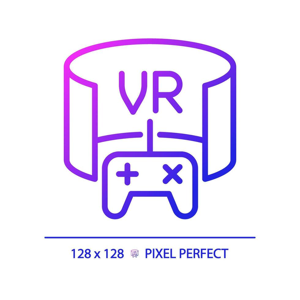 2d pixel parfait pente virtuel réalité icône, isolé Facile vecteur, mince ligne illustration représentant vr, ar et m. vecteur