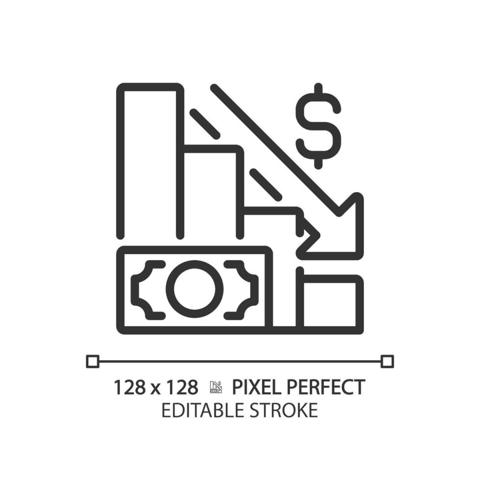 2d pixel parfait modifiable noir économique crise icône, isolé Facile vecteur, mince ligne illustration représentant économique crise. vecteur