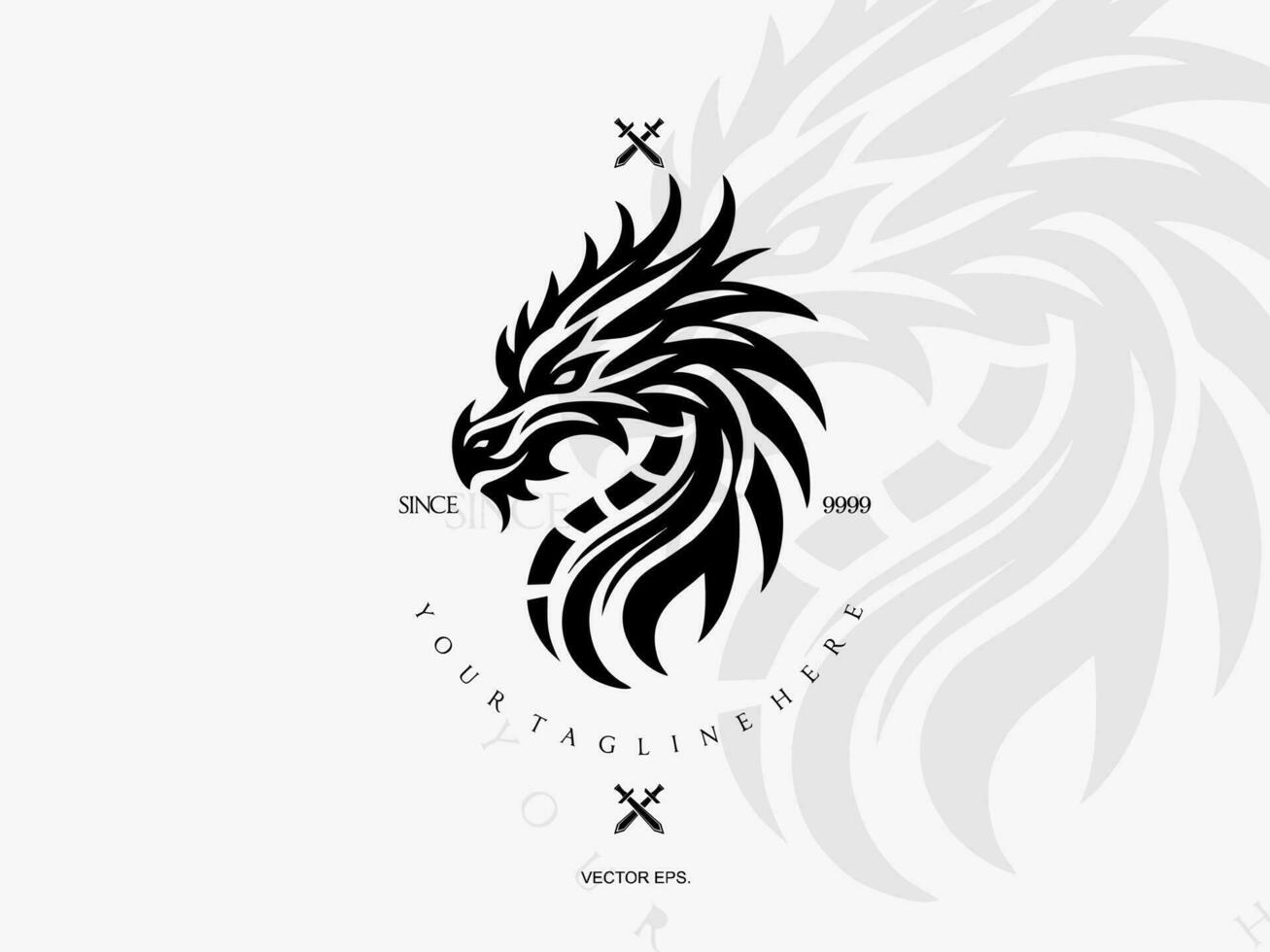 le logo pour dragon est montré dans noir et blanc vecteur