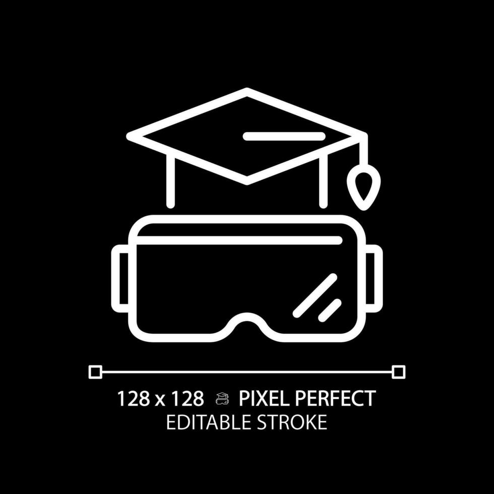 2d pixel parfait modifiable blanc vr des lunettes de protection et éducation icône, isolé vecteur, mince ligne illustration représentant vr, ar et m. vecteur