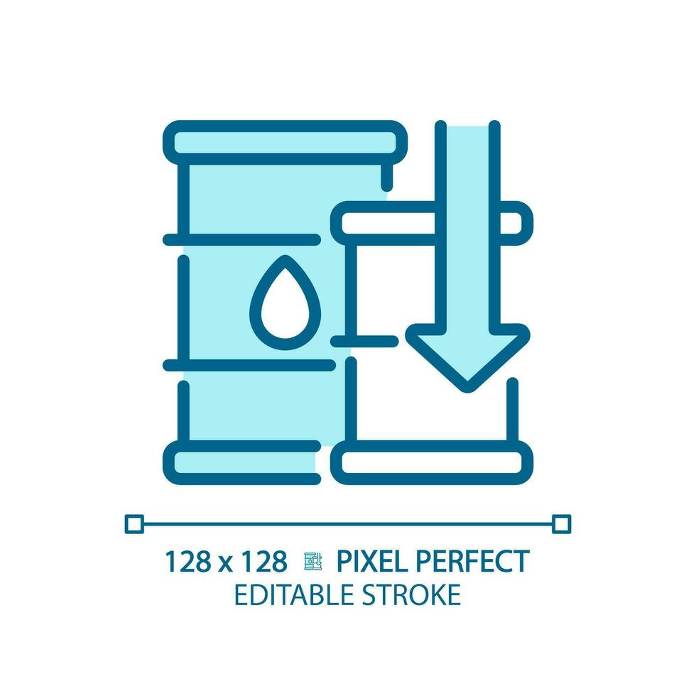 2d pixel parfait modifiable bleu chute pétrole des prix icône, isolé monochromatique vecteur, mince ligne illustration représentant économique crise. vecteur