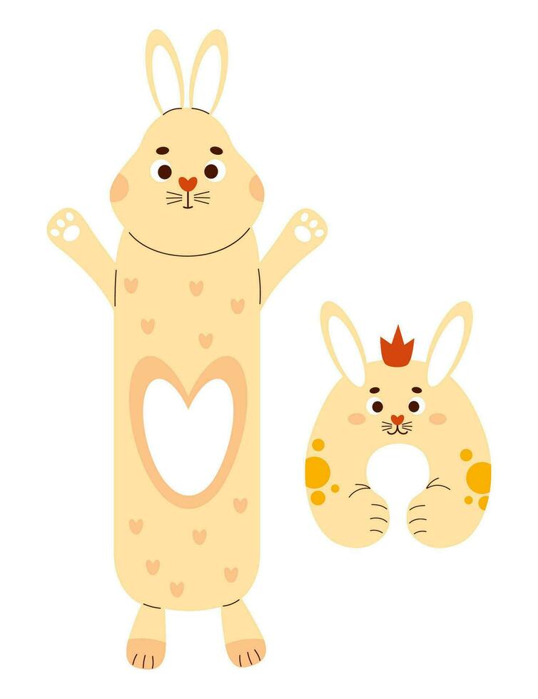 grand lapin peluche jouet et cou oreiller lapin. doux grand anti stress câlin énorme oreiller jouet pour en train de dormir et jouant. isolé vecteur des illustrations dans plat style.