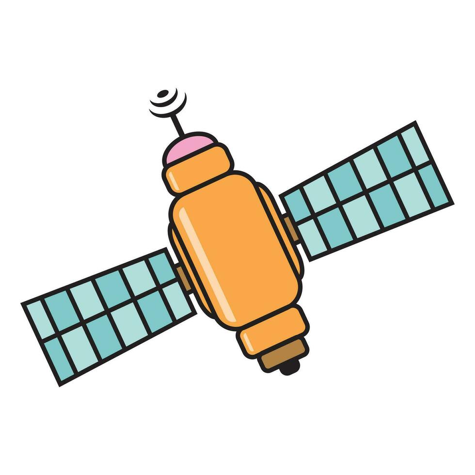 Satellite isolé sur une blanc arrière-plan, Couleur vecteur illustration de une plat conception dans dessin animé style.