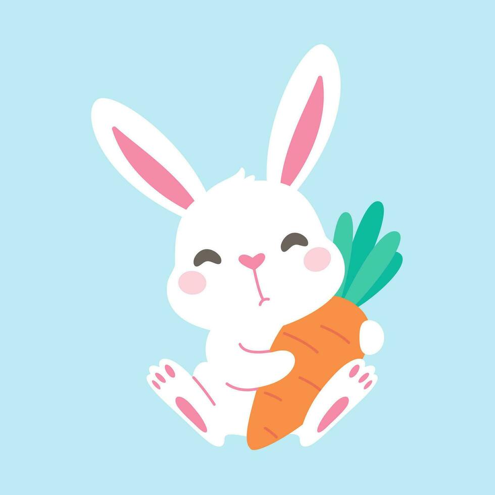 dessin animé peu lapin étreindre une carotte Pâques Oeuf Festival décoratif éléments vecteur