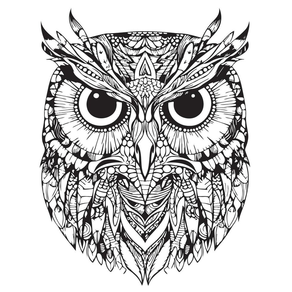 hibou oiseau mandala esquisser main tiré dans griffonnage style vecteur illustration