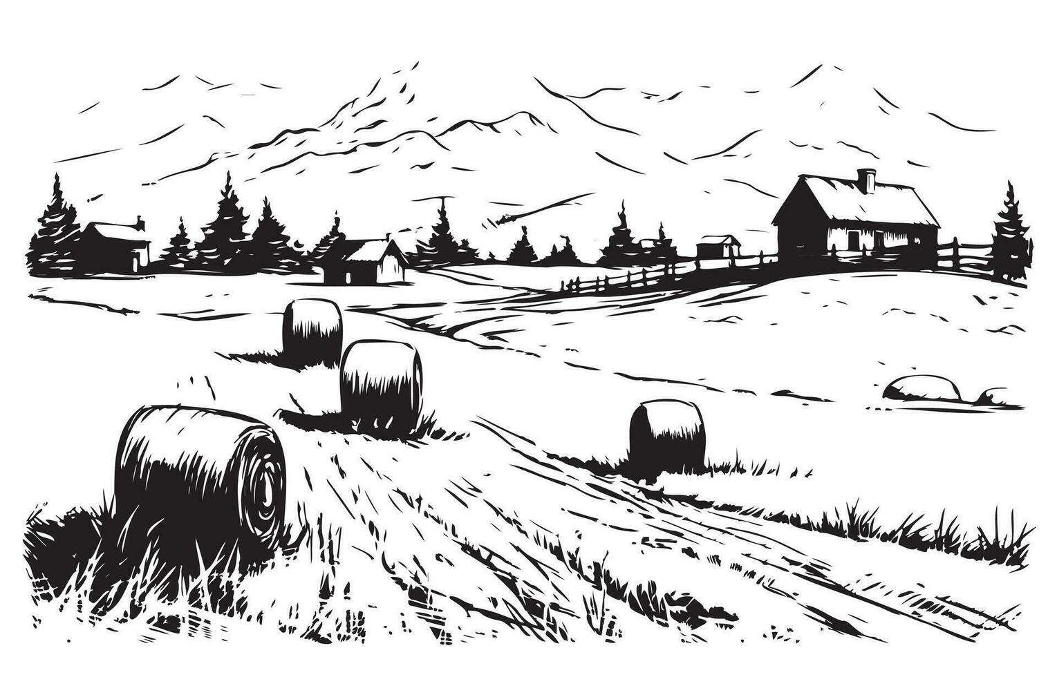 blé des champs avec meules de foin et Moulin à vent vecteur