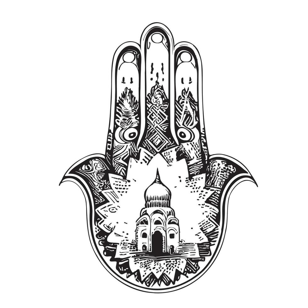 main de fatima mosquée symbole esquisser main tiré dans griffonnage style vecteur illustration