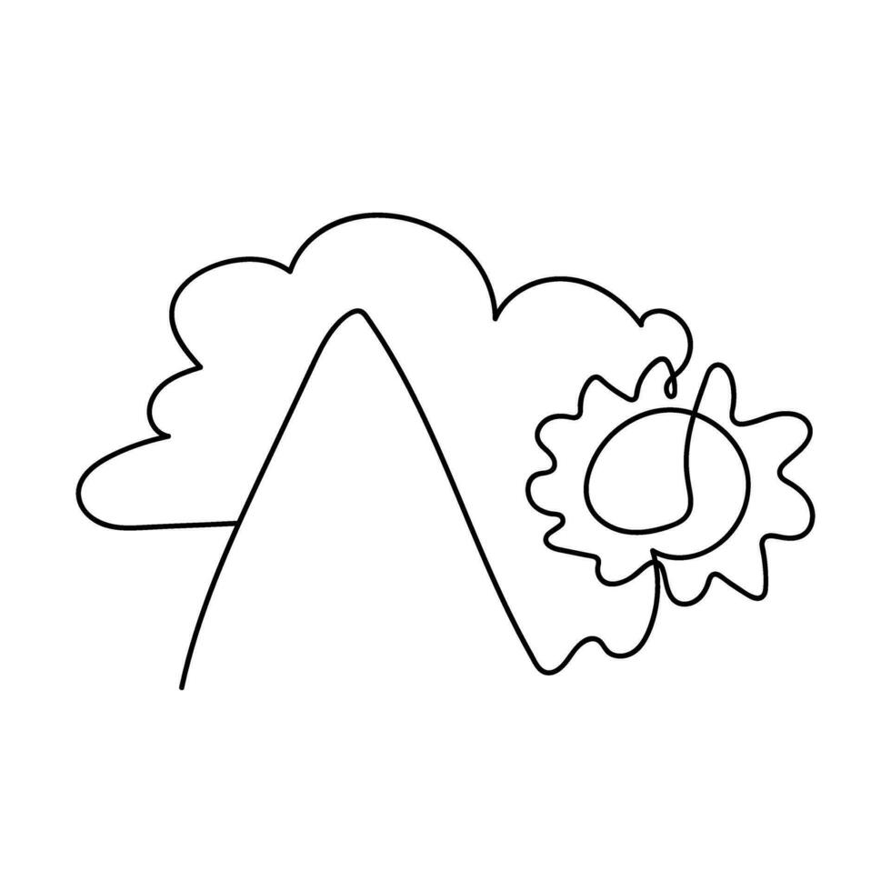 un ligne dessin de Soleil et montagnes sur blanc Contexte vecteur