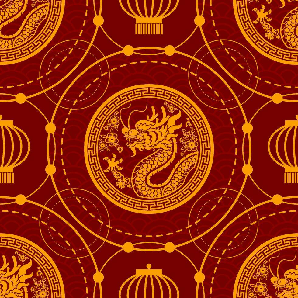 sans couture modèle content chinois Nouveau année 2024 le dragon zodiaque signe avec asiatique éléments papier Couper style sur Couleur Contexte. vecteur