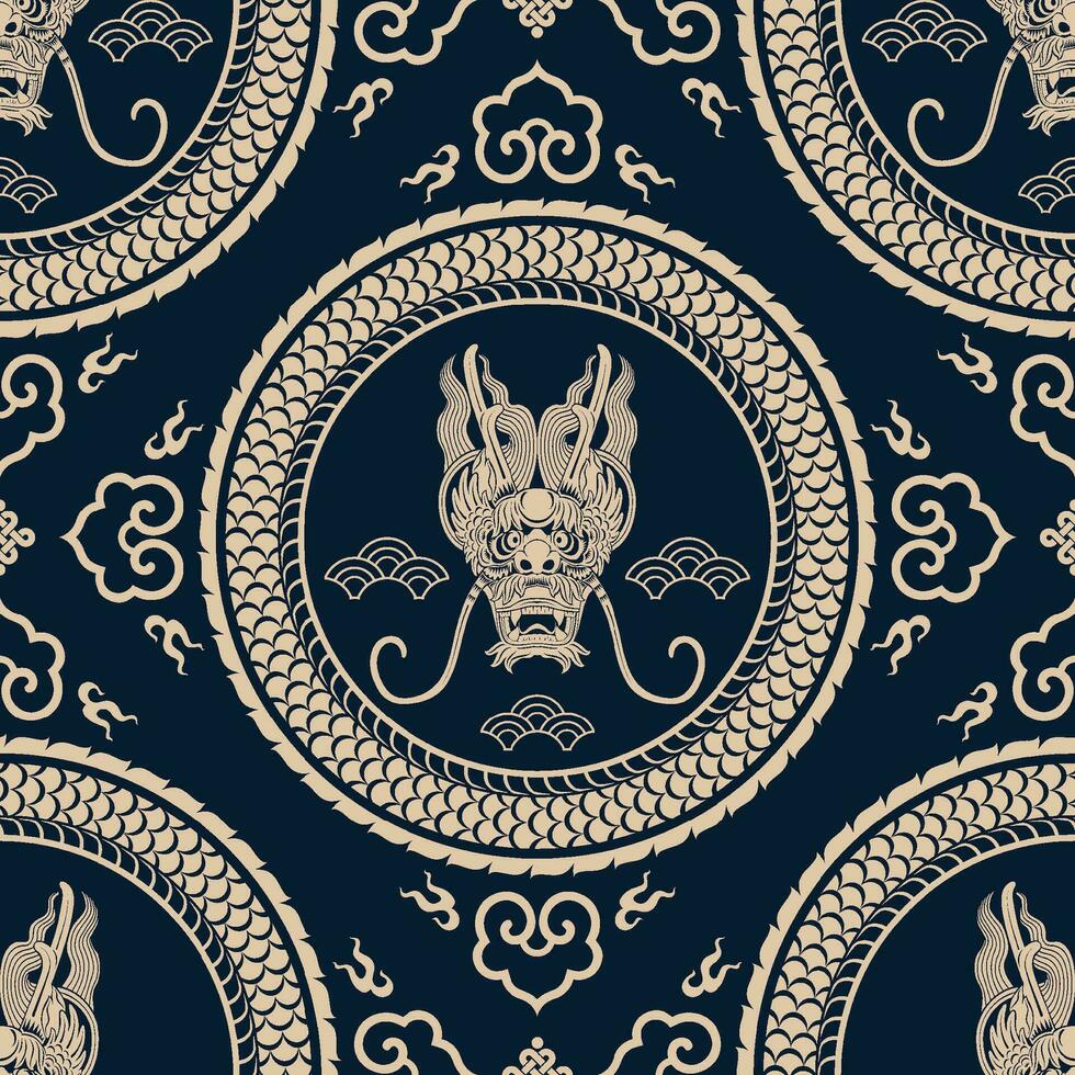 sans couture modèle content chinois Nouveau année 2024 le dragon zodiaque signe avec asiatique éléments papier Couper style sur Couleur Contexte. vecteur