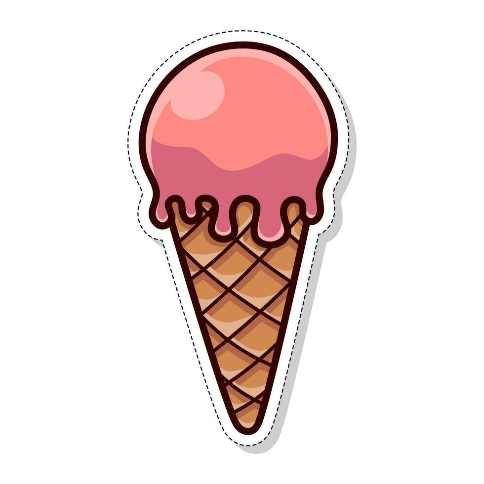 gratuit vecteur, l'amour thème autocollant, illustration de sucré fraise la glace crème vecteur