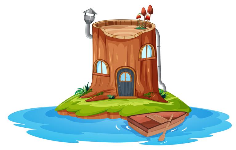 Une maison en bois sur une petite île vecteur