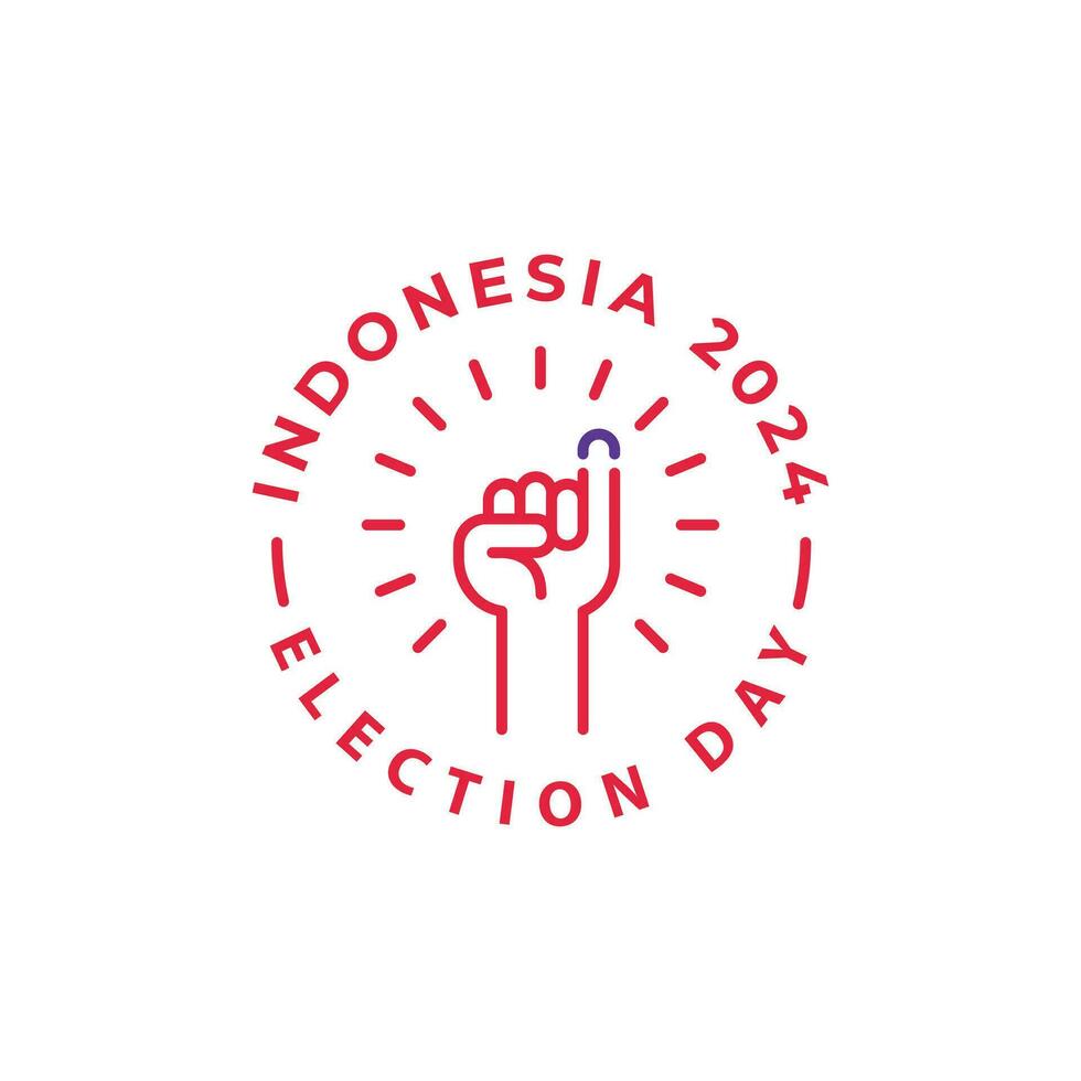 Indonésie 2024 élection journée pemilu, main soulevé, vote. vecteur icône étiquette modèle