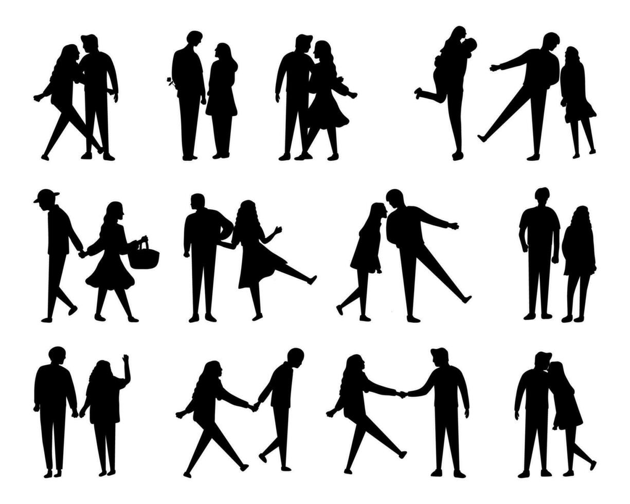 collection de illustration silhouettes de une couple de les amoureux vecteur