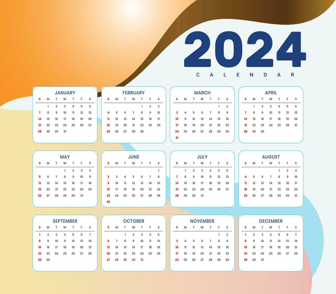 2024 Nouveau année calendrier modèle parfait Bureau papeterie vecteur