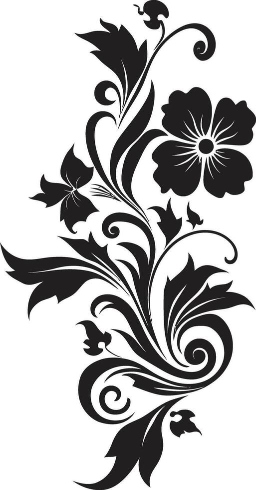artistique pétale parchemins noir icône conception fabriqués à la main floral complexité vecteur emblème