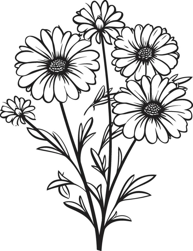 harmonieux main tiré composition noir vecteur capricieux floral conception iconique logo élément
