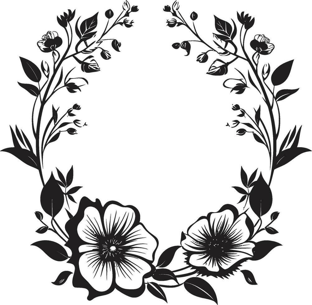 gothique floral enfermer noir Cadre emblème harmonieux fleur embrasse décoratif noir icône vecteur