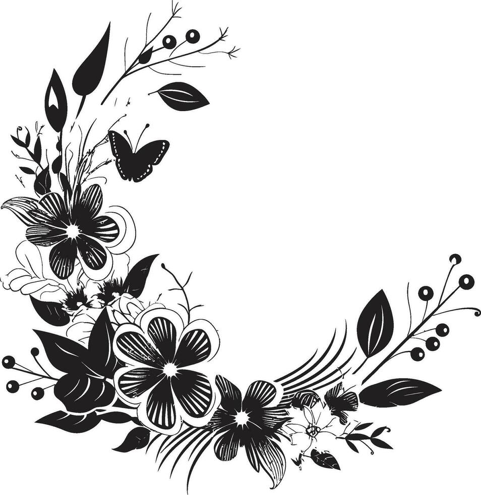 gracieux pétale frontière décoratif noir logo botanique Cadre fleurir noir vecteur icône