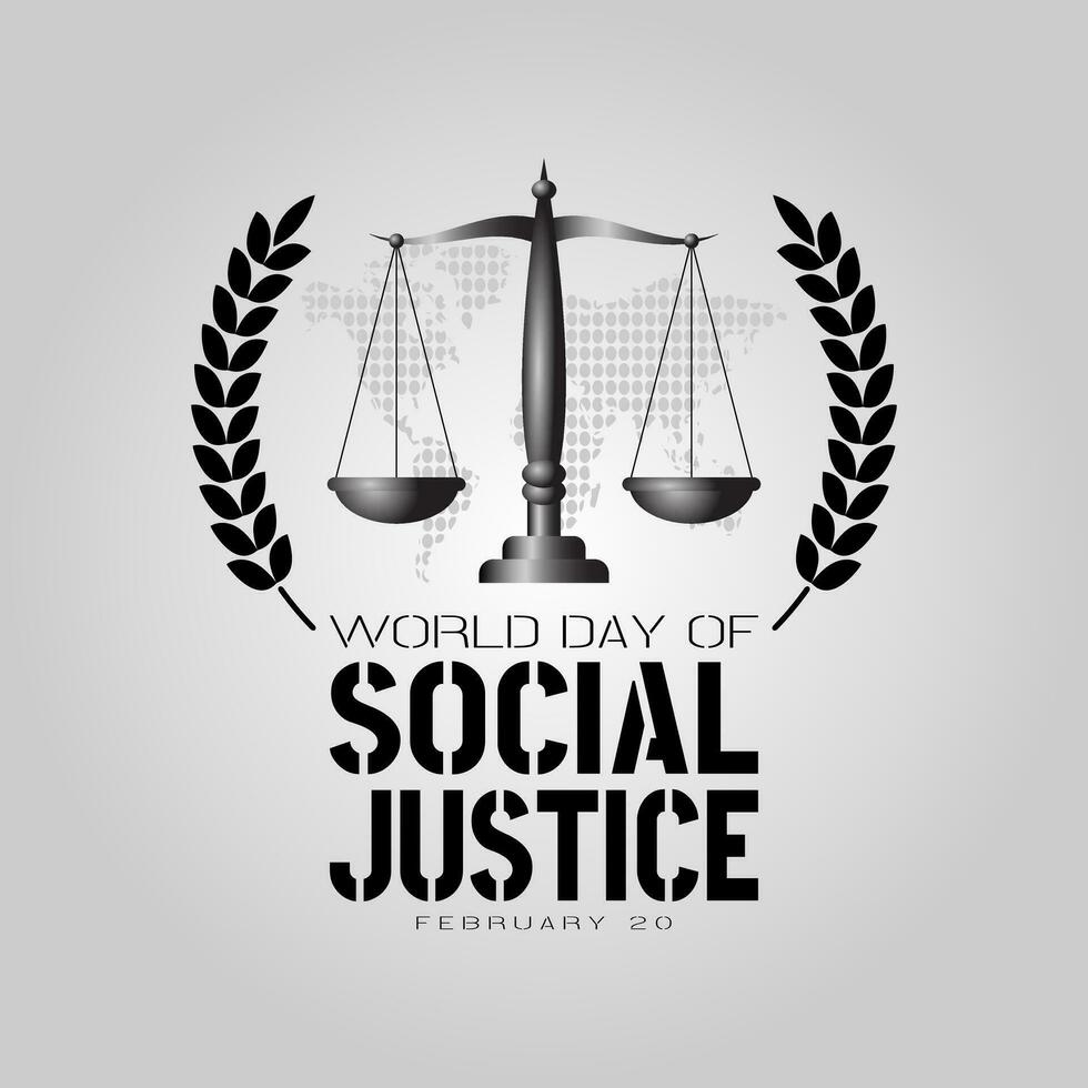 monde journée de social Justice affiche avec classique Balance vecteur