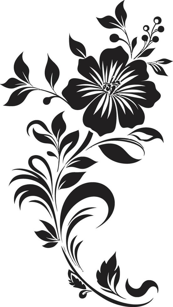 main tiré la nature floral icône dans noir biologique croquis noir vecteur floral logo