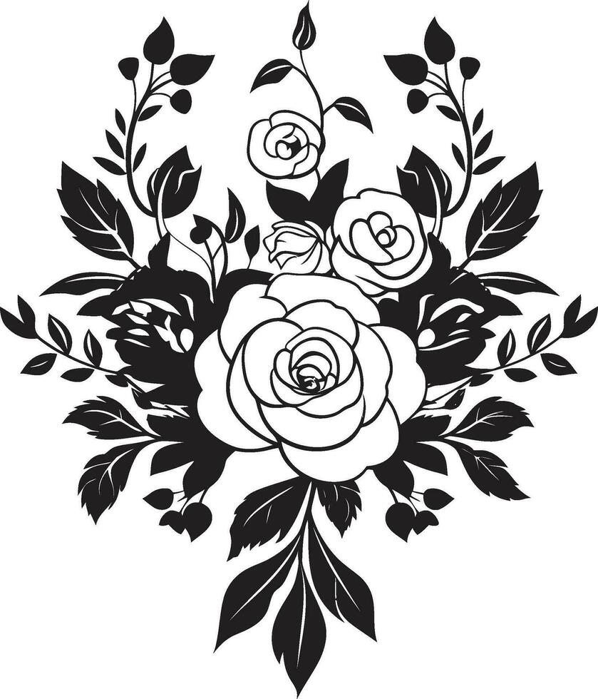 noir fleur rêverie monochrome main tiré fleurs élégant encré pétale odyssée noir floral emblème vecteurs vecteur