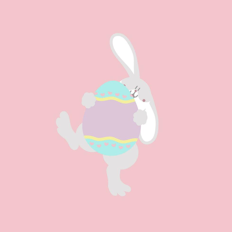 joyeuses fêtes de pâques avec lapin animal de compagnie et oeuf, couleur pastel, personnage de dessin animé d'illustration vectorielle plane vecteur