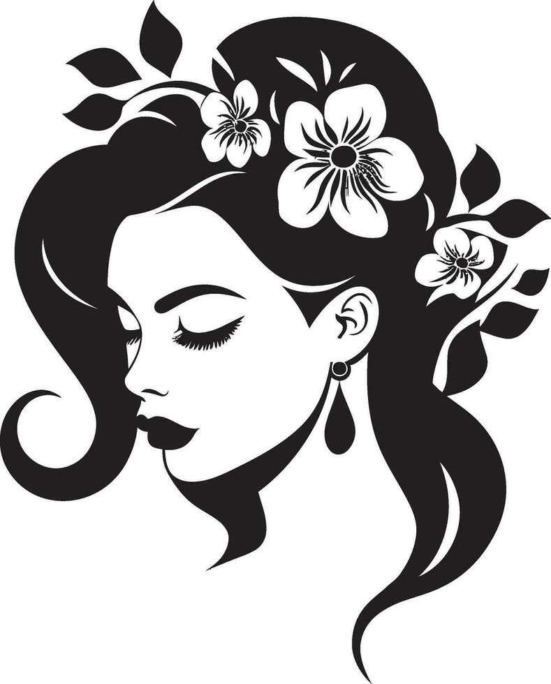 abstrait flore la fusion noir artistique visage emblème élégant botanique charme vecteur femme icône