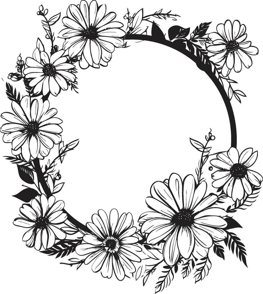 gracieux pétale enceinte Marguerite fleur noir icône artistique Marguerite cercle noir vecteur logo conception