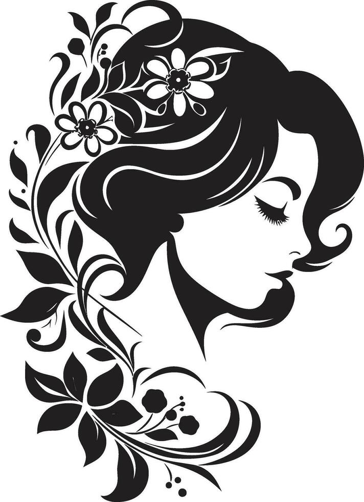 capricieux féminin éclat vecteur visage moderne fleur portrait noir femme emblème