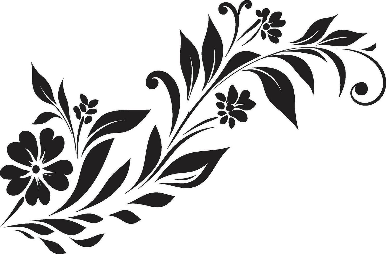 ancien fleurs noir vecteur logo croquis artisanal fleurit fabriqués à la main noir floral Icônes