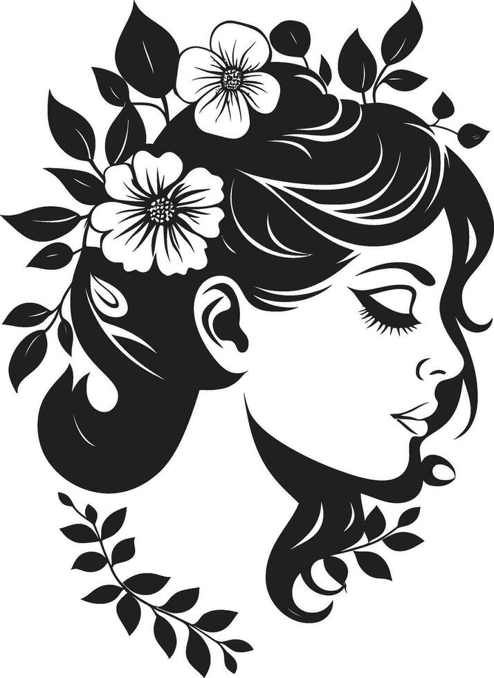 moderne fleur portrait noir femme emblème artistique fleur essence élégant vecteur visage