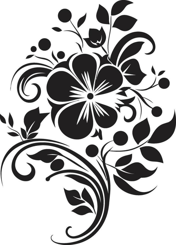 artistique main tiré pétales noir vecteur emblème mystique floral essence fabriqués à la main iconique logo