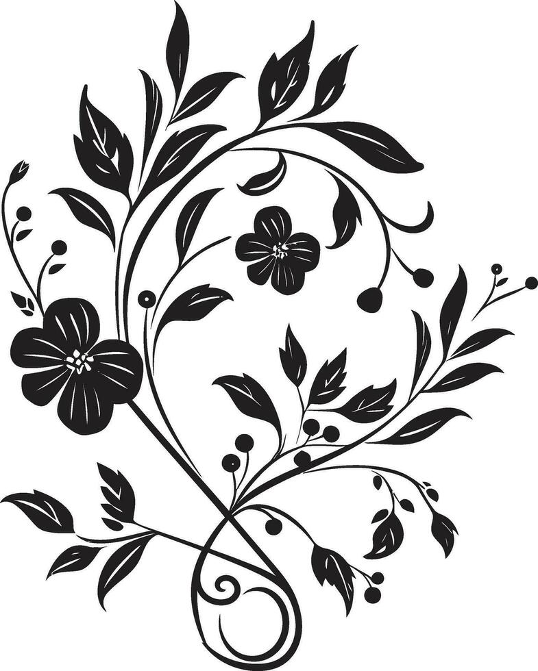 noir fleur talent artistique main tiré vecteur Icônes élégant encré jardin fantaisie noir floral éléments