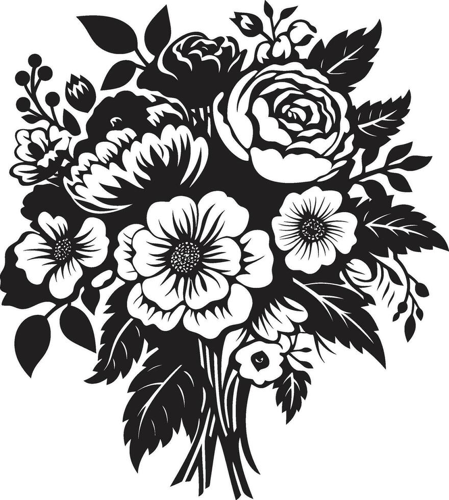 gothique floral mélange décoratif noir icône harmonieux bouquet ensemble noir emblème conception vecteur