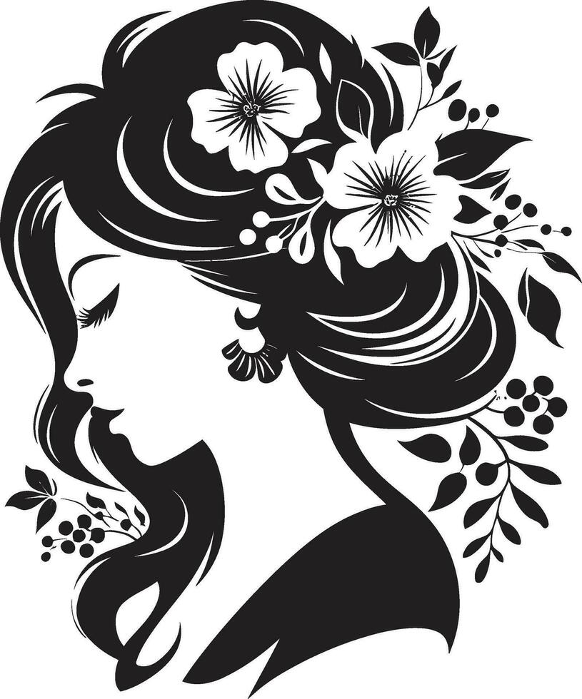 moderne fleur portrait artistique vecteur femme artistique pétale beauté noir floral visage icône
