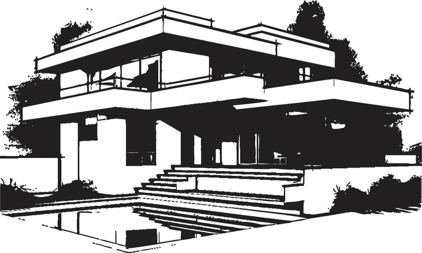 iconique contemporain villa bâtiment structure dans vecteur logo villa cadre plan emblématique contemporain conception dans vecteur