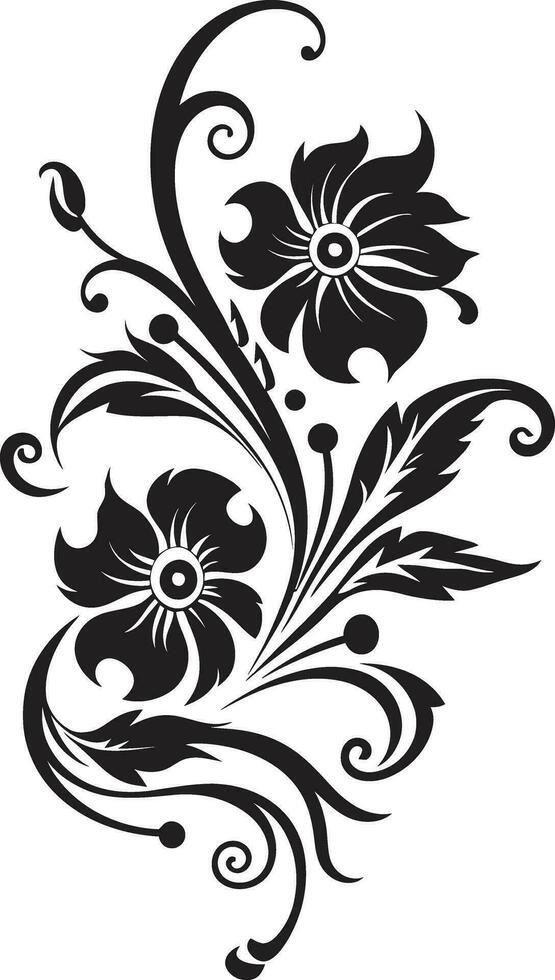 exquis fabriqués à la main fleurit vecteur logo conception écoulement botanique silhouettes noir logo icône