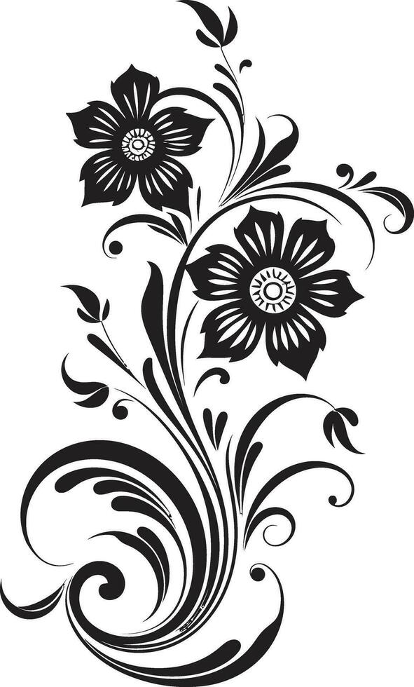 rêveur main tiré fleurs élégant logo détail unique floral les créations noir vecteur icône