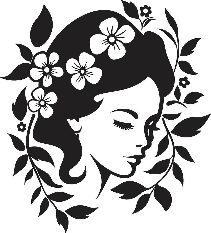 gracieux Floraison portrait artistique visage icône conception élégant pétale harmonie noir vecteur Dame profil